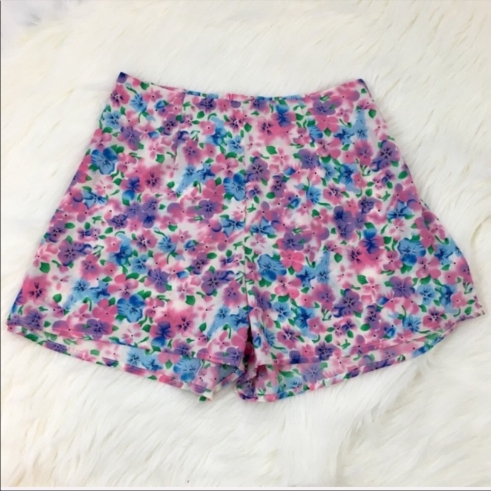 Missguided Pink Floral High Waisted Shorts